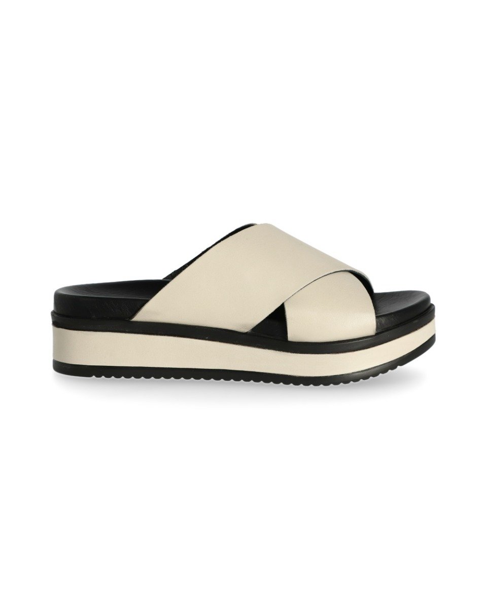Slipper with leather sole off white